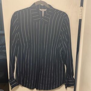 Bravissimo long sleeve blouse navy blue white pinstripe, 14 Super Curvy Fit NWOT